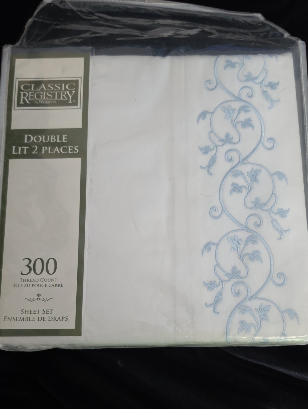 Double Sheet Set in White with Light Blue Embroidery BNIB